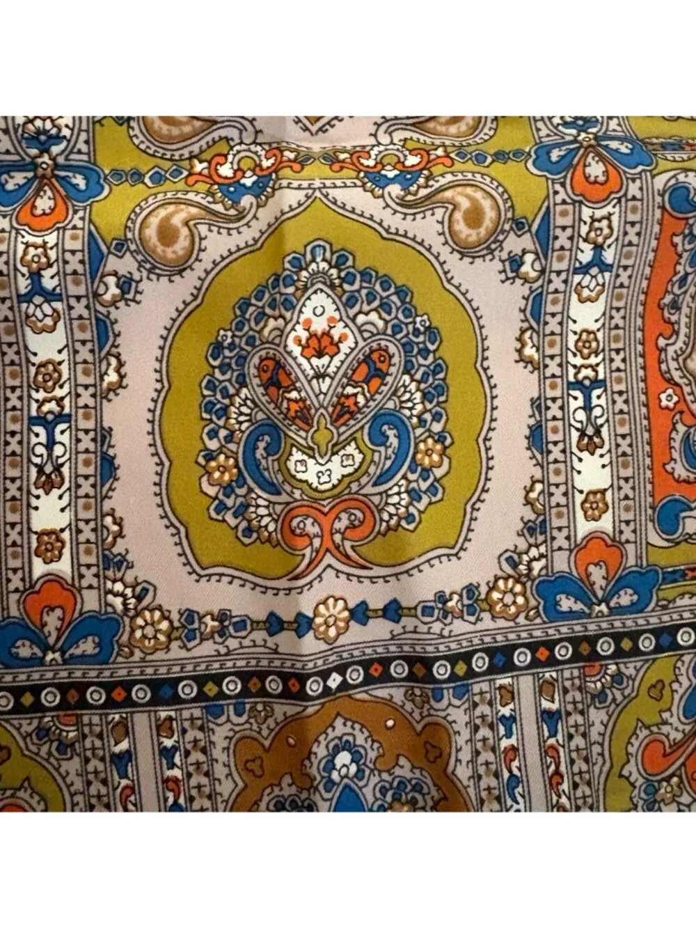 Paisley Acetate Scarf Twill Handprinted Made In Japan Multicolor Vintage